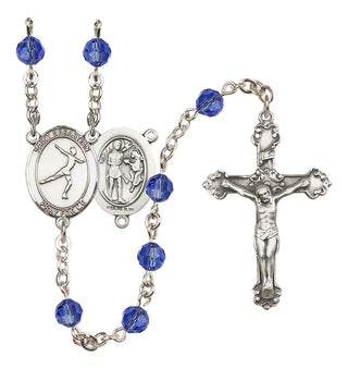 Sterling Silver 6mm Austrian Crystal Saint Sebastian/Figure Skating Rosary in Sapphire