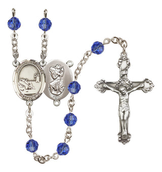 Sterling Silver 6mm Austrian Crystal Saint Christopher / Fishing Rosary in Sapphire