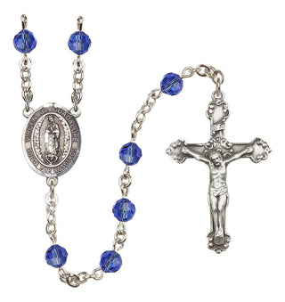 Sterling Silver 6mm Austrian Crystal Virgen de Guadalupe Rosary in Sapphire