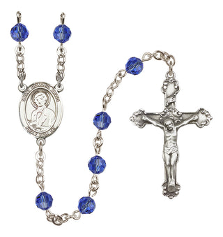 Sterling Silver 6mm Austrian Crystal Saint Dominic Savio Rosary in Sapphire