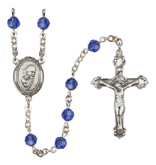 Sterling Silver 6mm Austrian Crystal Blessed Trinity Rosary in Sapphire