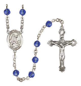 Sterling Silver 6mm Austrian Crystal Saint Colette Rosary in Sapphire
