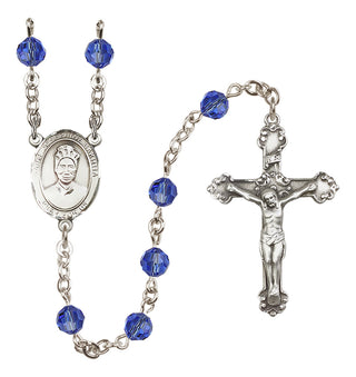 Sterling Silver 6mm Austrian Crystal Saint Josephine Bakhita Rosary in Sapphire