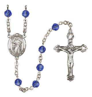 Sterling Silver 6mm Austrian Crystal Divine Mercy Rosary in Sapphire