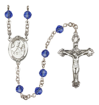 Sterling Silver 6mm Austrian Crystal Saint Kieran Rosary in Sapphire