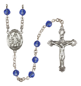 Sterling Silver 6mm Austrian Crystal Saint Bernadine of Sienna Rosary in Sapphire