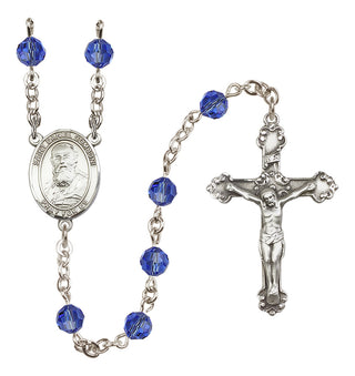 Sterling Silver 6mm Austrian Crystal Saint Daniel Comboni Rosary in Sapphire