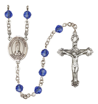 Sterling Silver 6mm Austrian Crystal Our Lady of Kibeho Rosary in Sapphire