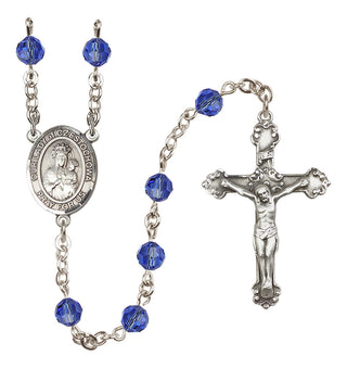 Sterling Silver 6mm Austrian Crystal Our Lady of Czestochowa Rosary in Sapphire