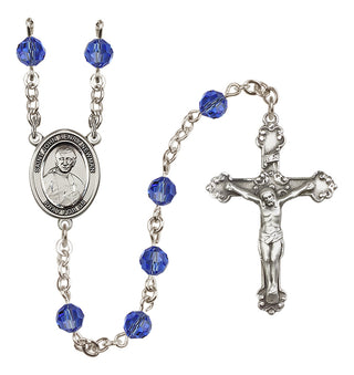 Sterling Silver 6mm Austrian Crystal Blessed John Henry Newman Rosary in Sapphire