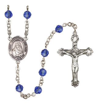 Sterling Silver 6mm Austrian Crystal Saint Jadwiga of Poland Rosary in Sapphire