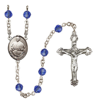 Sterling Silver 6mm Austrian Crystal Pope Francis Rosary in Sapphire