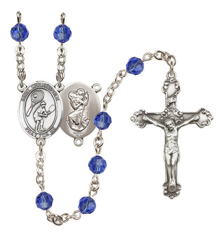 Sterling Silver 6mm Austrian Crystal Saint Christopher/Tennis Rosary in Sapphire