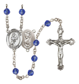Sterling Silver 6mm Austrian Crystal Saint Christopher/Softball Rosary in Sapphire