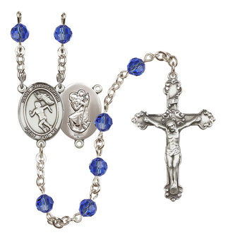 Sterling Silver 6mm Austrian Crystal Saint Christopher/Track&Field-Women Rosary in Sapphire