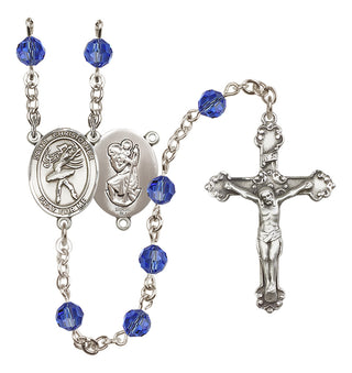 Sterling Silver 6mm Austrian Crystal Saint Christopher/Dance Rosary in Sapphire