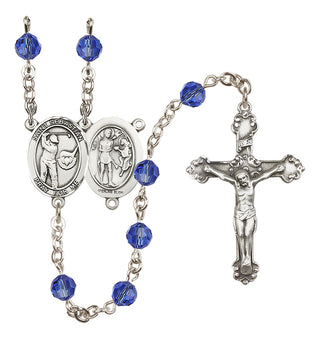 Sterling Silver 6mm Austrian Crystal Saint Sebastian / Golf Rosary in Sapphire
