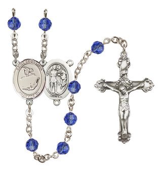 Sterling Silver 6mm Austrian Crystal Saint Sebastian/Gymnastics Rosary in Sapphire