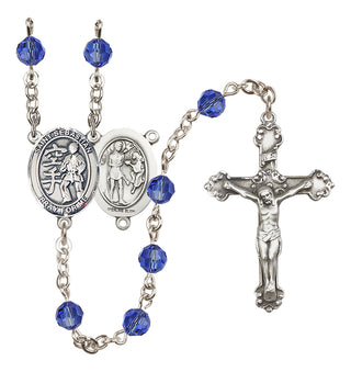 Sterling Silver 6mm Austrian Crystal Saint Sebastian/Karate Rosary in Sapphire