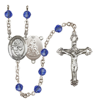 Sterling Silver 6mm Austrian Crystal Guardian Angel/Basketball Rosary in Sapphire