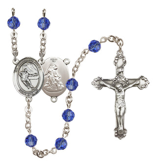 Sterling Silver 6mm Austrian Crystal Guardian Angel/Hockey Rosary in Sapphire