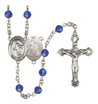 Sterling Silver 6mm Austrian Crystal Guardian Angel/Track&Field-Women Rosary in Sapphire