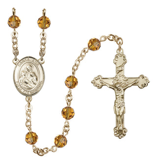 14 Karat Gold-Filled 6mm Austrian Crystal Santa Ana Rosary in Topaz
