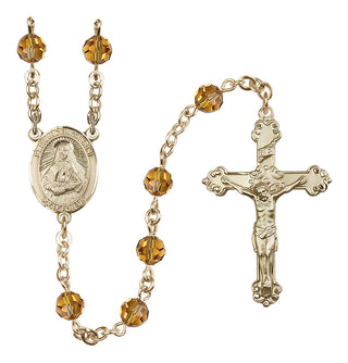 14 Karat Gold-Filled 6mm Austrian Crystal Saint Frances Cabrini Rosary in Topaz