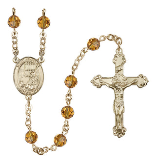 14 Karat Gold-Filled 6mm Austrian Crystal Saint Benjamin Rosary in Topaz