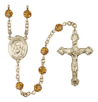 14 Karat Gold-Filled 6mm Austrian Crystal Saint Francis de Sales Rosary in Topaz