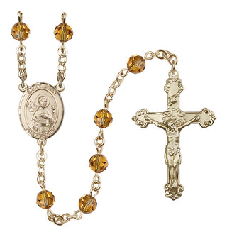 14 Karat Gold-Filled 6mm Austrian Crystal Saint John the Apostle Rosary in Topaz