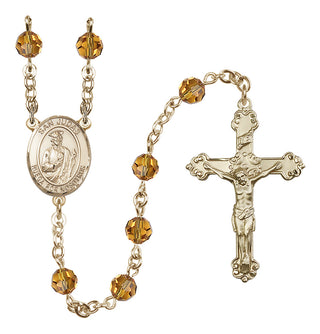 14 Karat Gold-Filled 6mm Austrian Crystal San Judas Rosary in Topaz