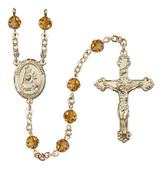 14 Karat Gold-Filled 6mm Austrian Crystal Our Lady of Loretto Rosary in Topaz