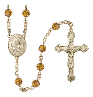 14 Karat Gold-Filled 6mm Austrian Crystal Santa Teresita Rosary in Topaz