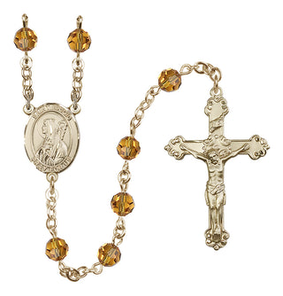 14 Karat Gold-Filled 6mm Austrian Crystal Saint Brigid of Ireland Rosary in Topaz