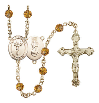 14 Karat Gold-Filled 6mm Austrian Crystal Saint Christopher/Cheerleading Rosary in Topaz