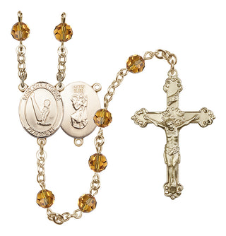 14 Karat Gold-Filled 6mm Austrian Crystal Saint Christopher/Gymnastics Rosary in Topaz