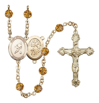 14 Karat Gold-Filled 6mm Austrian Crystal Saint Sebastian/Soccer Rosary in Topaz