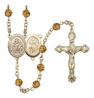 14 Karat Gold-Filled 6mm Austrian Crystal Saint Sebastian/Wrestling Rosary in Topaz