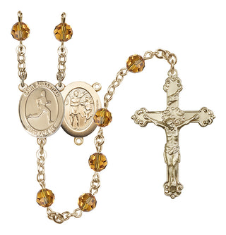 14 Karat Gold-Filled 6mm Austrian Crystal Saint Sebastian/Track & Field Rosary in Topaz