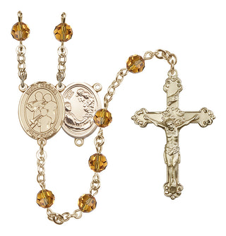 14 Karat Gold-Filled 6mm Austrian Crystal Saint Cecilia / Marching Band Rosary in Topaz