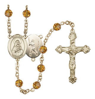 14 Karat Gold-Filled 6mm Austrian Crystal Saint Rita / Baseball Rosary in Topaz