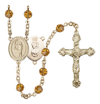 14 Karat Gold-Filled 6mm Austrian Crystal Saint Christopher/Archery Rosary in Topaz
