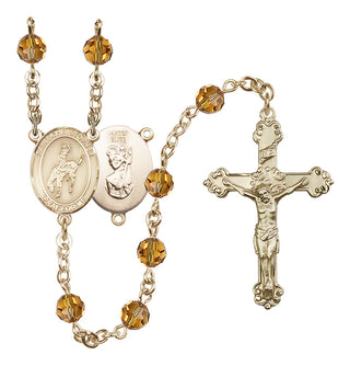 14 Karat Gold-Filled 6mm Austrian Crystal Saint Christopher / Rodeo Rosary in Topaz
