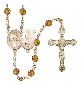 14 Karat Gold-Filled 6mm Austrian Crystal Saint Christopher/Water Polo Men Rosary in Topaz