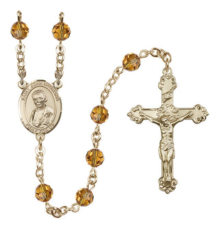 14 Karat Gold-Filled 6mm Austrian Crystal Saint John Neumann Rosary in Topaz