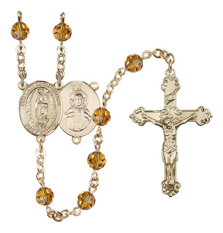14 Karat Gold-Filled 6mm Austrian Crystal Our Lady of Guadalupe Rosary in Topaz