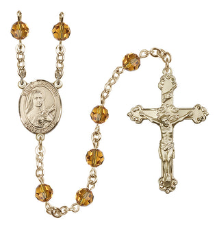 14 Karat Gold-Filled 6mm Austrian Crystal Saint Therese of Lisieux Rosary in Topaz