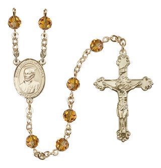 14 Karat Gold-Filled 6mm Austrian Crystal Saint Ignatius of Loyola Rosary in Topaz