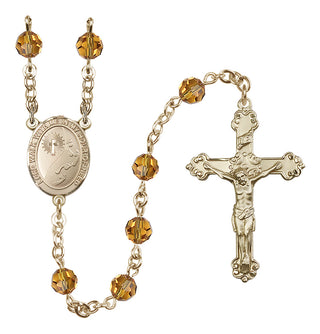 14 Karat Gold-Filled 6mm Austrian Crystal Footprints / Cross Rosary in Topaz